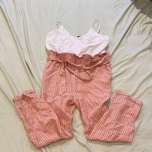 Shinestar Pink Striped Paperbag Waist Jumpsuit